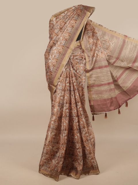 

Pothys Brown & White Ethnic Motifs Zari Jute Silk Saree