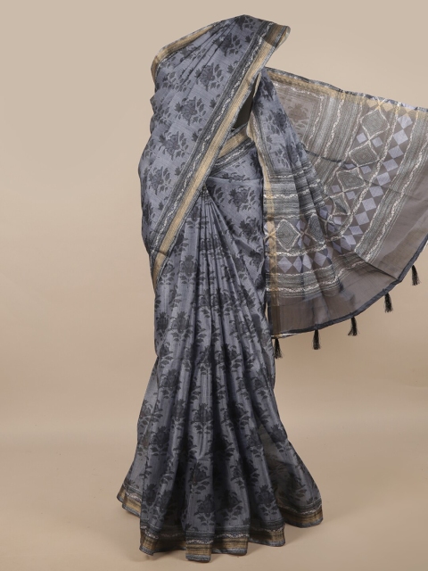 

Pothys Grey & Gold-Toned Ethnic Motifs Zari Jute Silk Saree