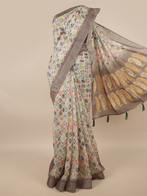 

Pothys Purple & Green Zari Linen Blend Saree