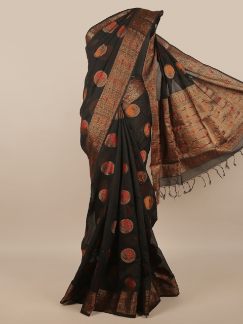 

Pothys Women Black & Copper-Toned Woven Design Saree
