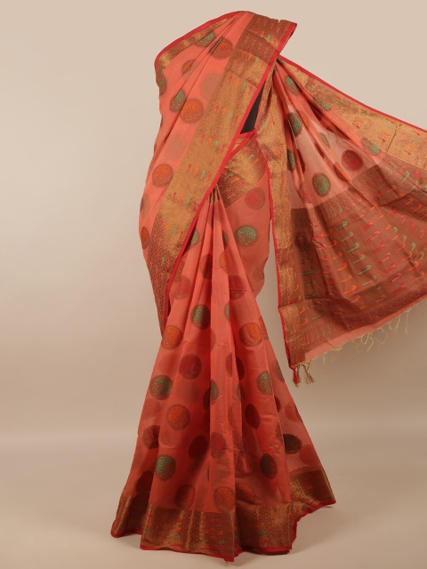 

Pothys Pink & Gold-Toned Woven Design Jute Silk Saree