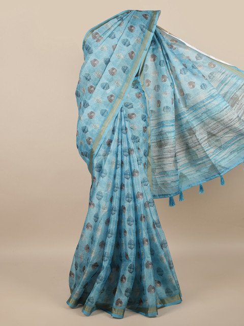

Pothys Blue & Brown Floral Zari Cotton Blend Saree