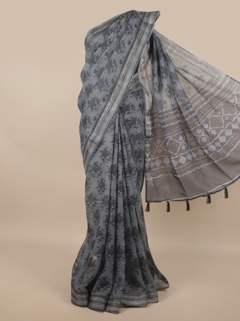 

Pothys Grey & Silver-Toned Floral Zari Jute Silk Saree