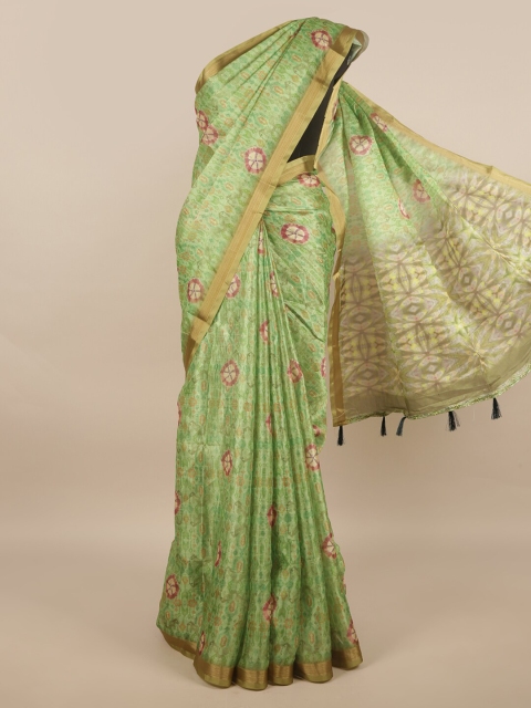 

Pothys Green & Gold-Toned Floral Zari Jute Silk Saree