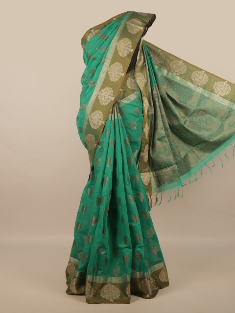 

Pothys Green & Gold-Toned Ethnic Motifs Zari Jute Silk Saree