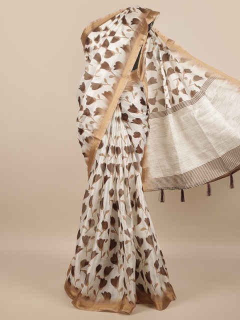 

Pothys Off White & Brown Floral Zari Saree