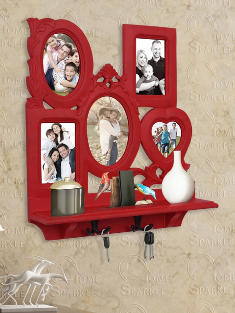 

Home Sparkle Red Wall Shelf with Photoframes & Key Holders