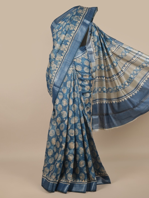 

Pothys Blue & Cream-Coloured Zari Jute Silk Saree
