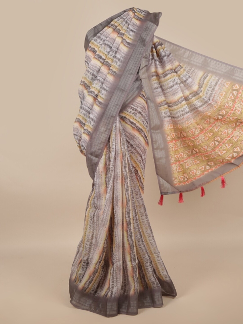 

Pothys Women Grey Abstract Print Tasseled Border Saree