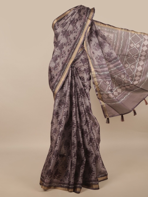 

Pothys Brown & Gold-Toned Floral Zari Jute Silk Saree