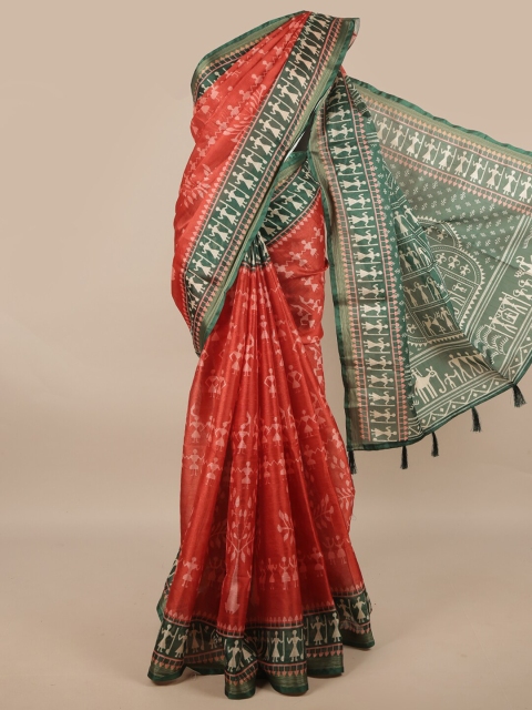 

Pothys Women Red & Green Warli Printed Saree