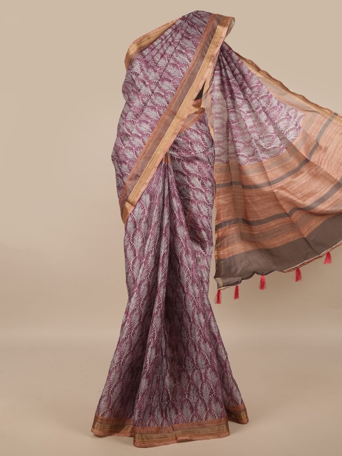 

Pothys Purple & White Ethnic Motifs Printed Zari Saree
