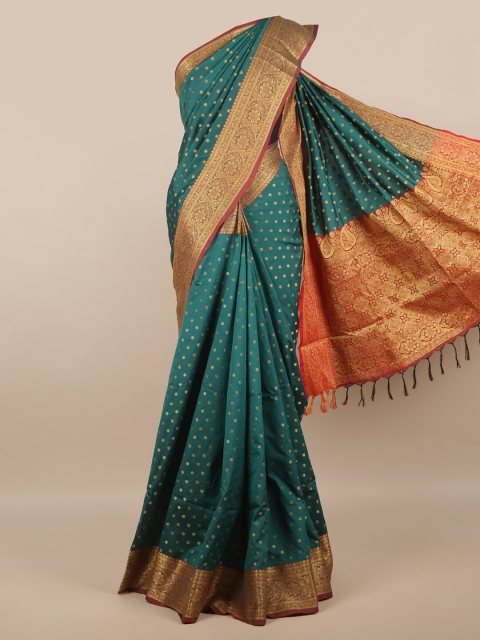 

Pothys Green & Gold-Toned Floral Jute Silk Saree