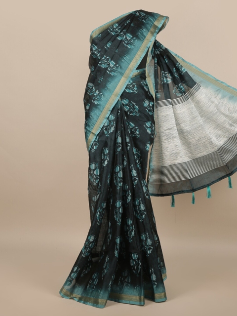 

Pothys Women Green Floral Print Tasseled Border Saree