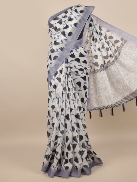 

Pothys Off White & Silver-Toned Floral Zari Saree