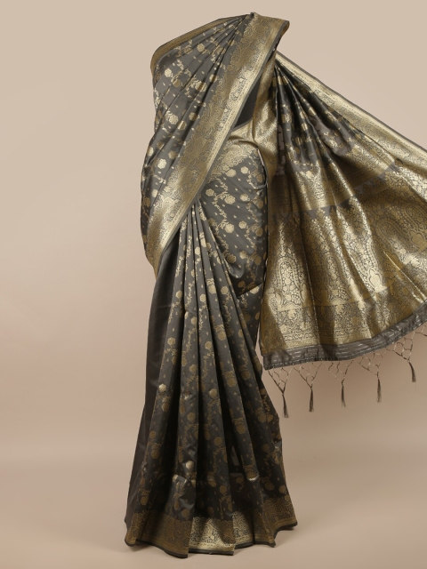 

Pothys Grey & Gold-Toned Floral Printed Saree