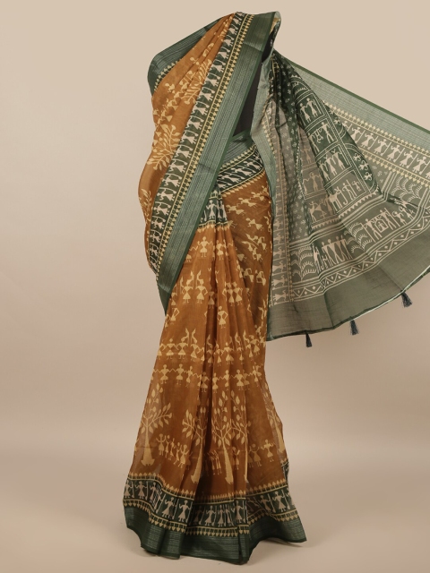 

Pothys Mustard & Grey Ethnic Motifs Linen Blend Saree