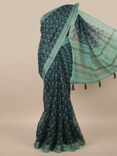 

Pothys Green Floral Zari Linen Blend Saree