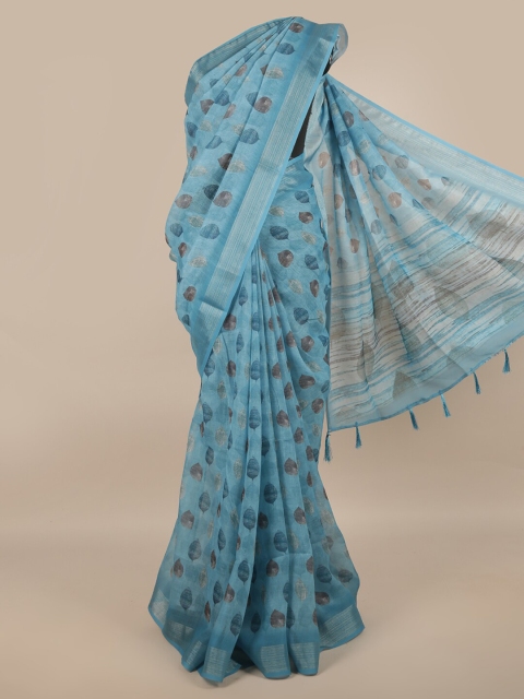 

Pothys Blue & Brown Floral Zari Linen Blend Saree