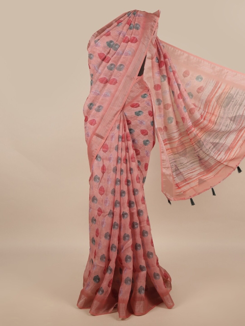 

Pothys Peach-Coloured & Grey Zari Linen Blend Saree
