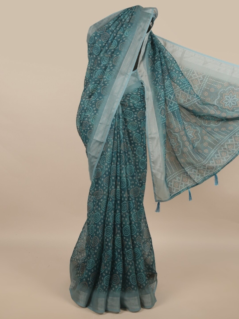 

Pothys Green Bandhani Zari Linen Blend Saree
