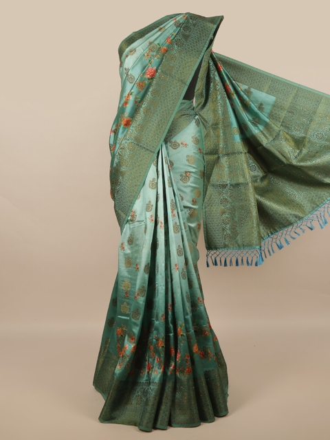 

Pothys Green & Orange Floral Woven Design Beads & Stones Saree