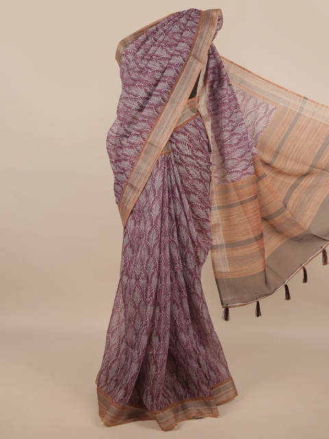 

Pothys Purple & Brown Floral Linen Blend Saree