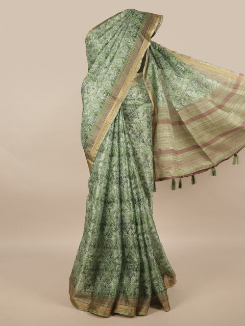 

Pothys Green & Olive Green Ethnic Motifs Zari Jute Silk Saree