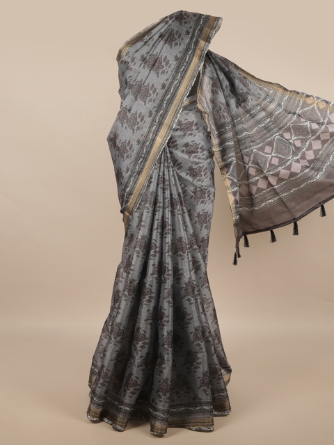 

Pothys Grey Floral Jute Silk Saree