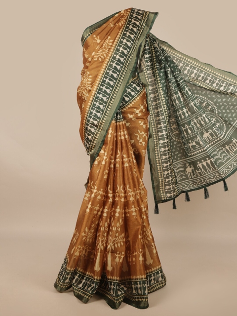 

Pothys Mustard & Gold-Toned Ethnic Motifs Zari Jute Silk Saree