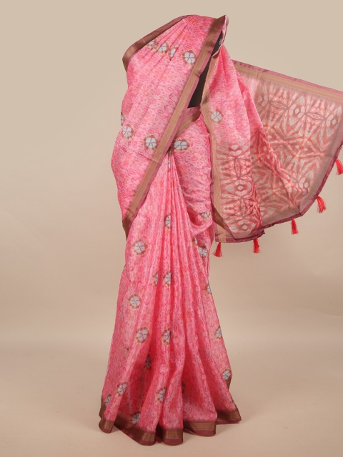 

Pothys Pink & Grey Ethnic Motifs Jute Silk Saree