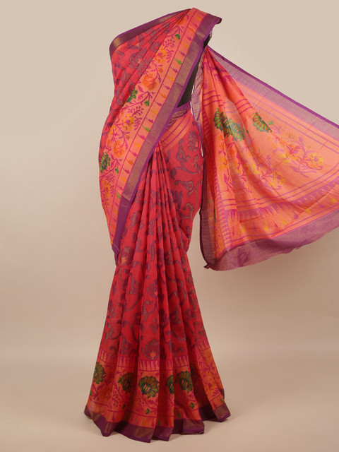 

Pothys Pink & Purple Floral Printed Zari Saree