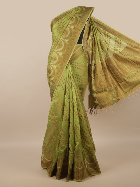 

Pothys Green & Gold-Toned Ethnic Motifs Zari Jute Silk Saree