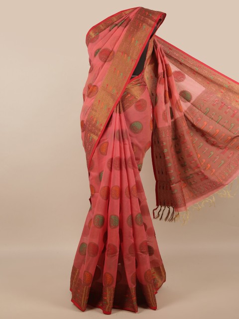 

Pothys Pink & Green Ethnic Motifs Zari Jute Silk Saree