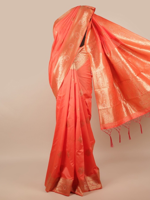 

Pothys Pink & Gold-Toned Ethnic Motifs Zari Jute Silk Saree
