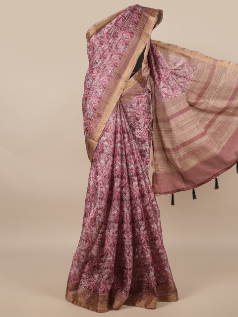 

Pothys Women Purple Ethnic Motifs Print Tasseled Border Saree