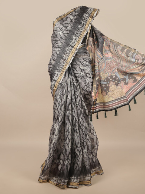 

Pothys Grey & Beige Floral Zari Jute Silk Saree