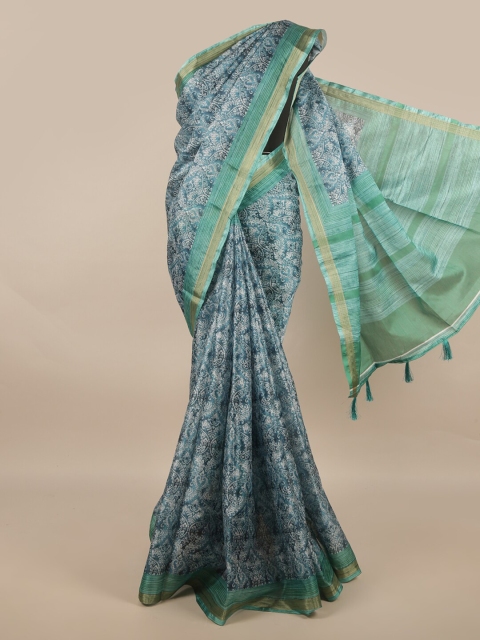 

Pothys Blue & Gold-Toned Ethnic Motifs Printed Zari Saree