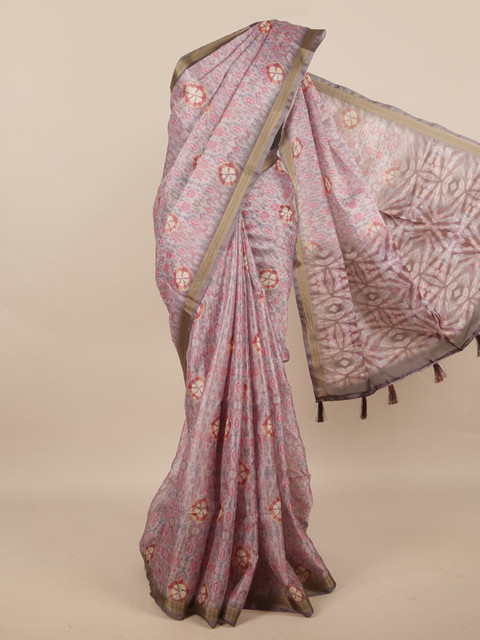 

Pothys Peach-Coloured & Grey Ethnic Motifs Zari Jute Silk Saree