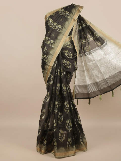 

Pothys Women Green Ethnic Motifs Print Tasseled Border Saree