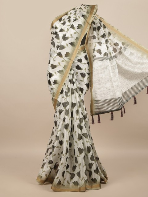 

Pothys Off White & Black Floral Saree