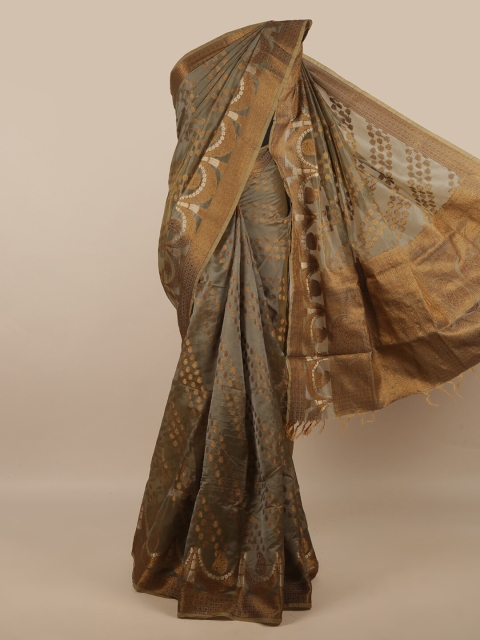 

Pothys Grey & Gold-Toned Woven Design Zari Jute Silk Saree