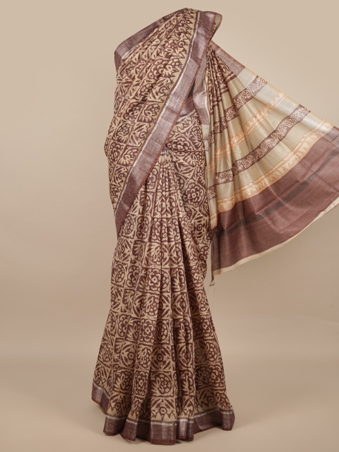 

Pothys Brown & Beige Ethnic Motifs Zari Jute Silk Saree