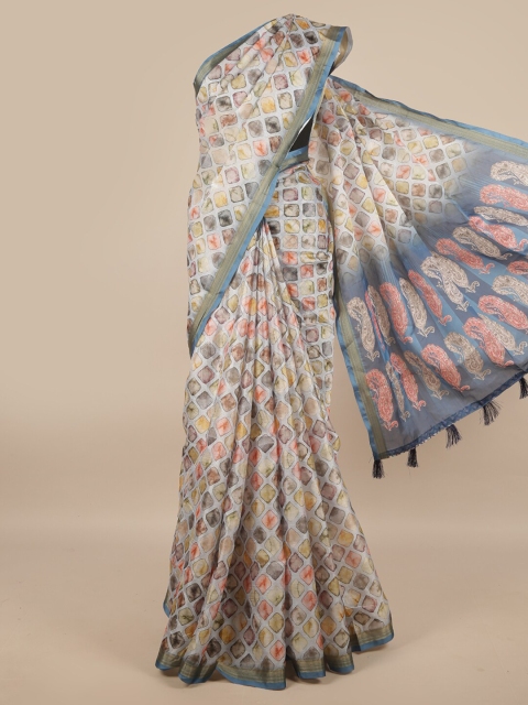 

Pothys Grey & Gold-Toned Printed Jute Silk Saree