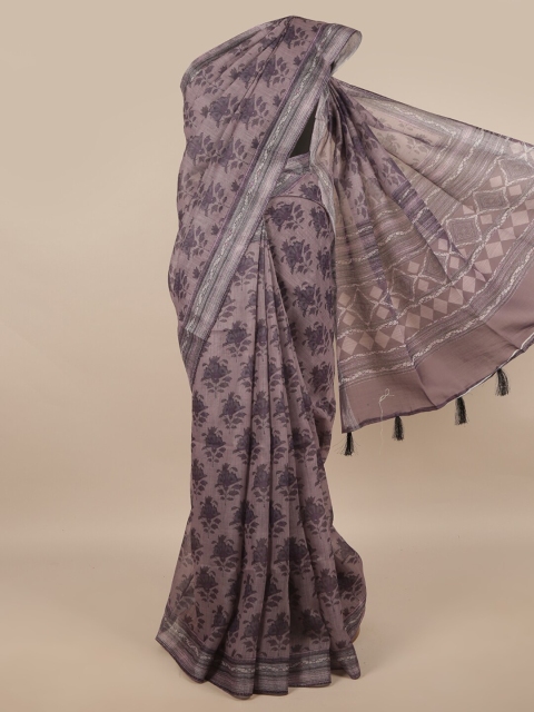 

Pothys Grey & Silver-Toned Floral Jute Silk Saree