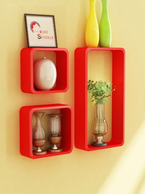 

Home Sparkle Red Set of 3 Wall Shelves