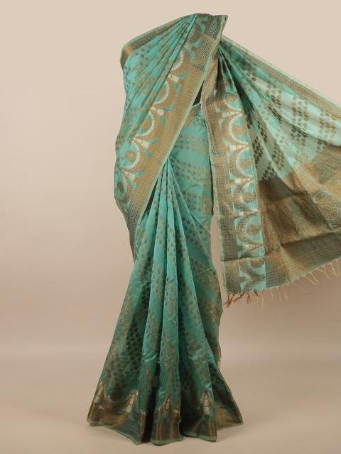 

Pothys Green & Cream-Coloured Floral Zari Jute Silk Saree