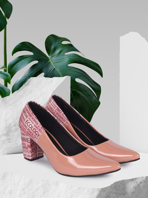 

FASHIMO Peach-Coloured Printed Party Kitten Pumps
