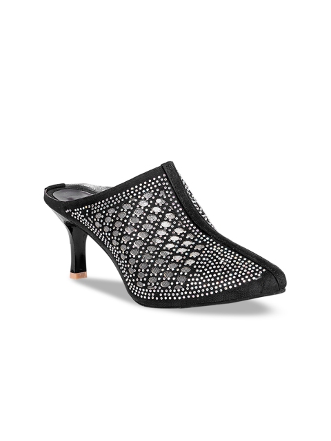 

FASHIMO Black Embellished Kitten Heels With Laser Cuts