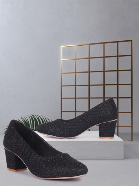

FASHIMO Black Textured Party Block Pumps